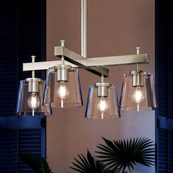 Three Unique Urban Ambiance UHP4383 Traditional Chandelier 22.5''H x 29.5''W, Brushed Nickel Finish, Atlanta Collection light fixtures hanging in a room.