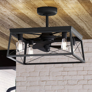 A beautiful and unique UHP9243 Farmhouse Ceiling Fan 17''H x 22''W, Midnight Black Finish, Berkeley Collection outdoor ceiling fan with three lights, made by Urban