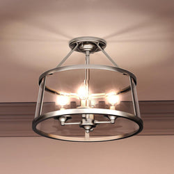 A unique Urban Ambiance ceiling light fixture with three UQL3651 Traditional Ceiling 14.5''H x 16''W, Polished Nickel Finish lights in it from the Guildford Collection
