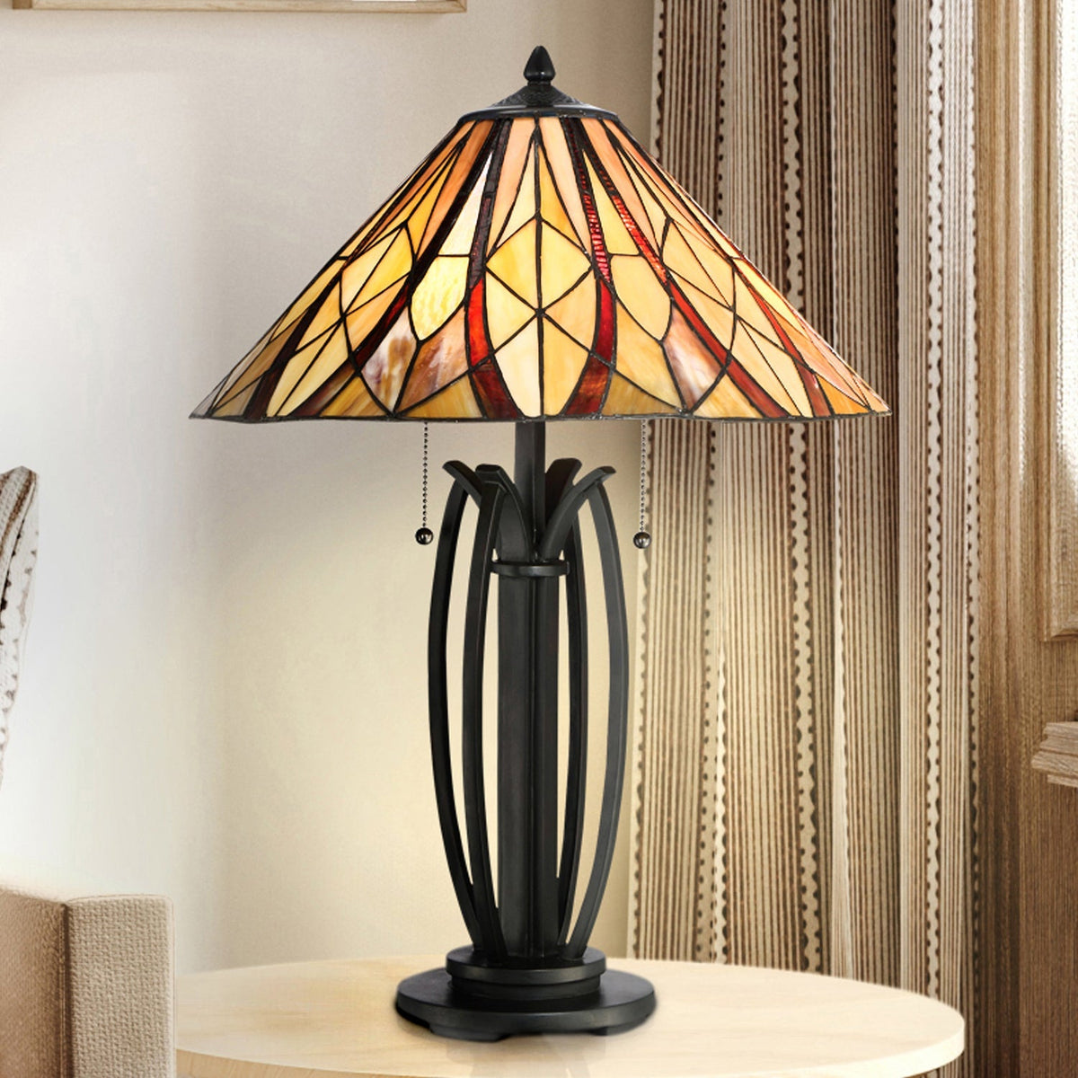 UQL7190 Rochford Tiffany Table Lamp with Old World Style, 25.5''H x  18.5''W, Valiant Bronze and Stained Glass