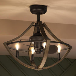 An Urban Ambiance ceiling fan with three lights in it, the UQL9030 Modern Farmhouse Ceiling Fan 16.25''H x 23.25''W, Antique Black Finish,