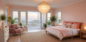 Pink Coastal Bedroom Ideas for a Florida Beach House: Soft Lighting for a Dreamy Summer Escape