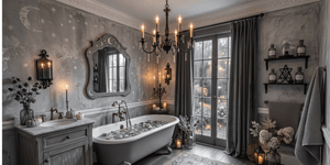 Whimsigoth Bathroom Ideas for a New Orleans Historic Home: Moody Lighting for a Cozy Fall Retreat