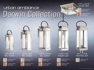 Chart highlighting the Urban Ambiance UHP1535 Modern Farmhouse Outdoor Wall Sconce from the Darwin Collection, measuring 23-5/8''H x 8