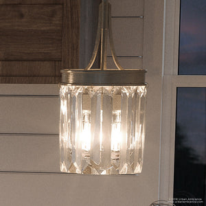 The Urban Ambiance Lille Collection UHP2461 Traditional Pendant (11-1/4"H x 6"W) boasts an Antique Silver finish and clear glass panels, adding elegant charm to any space.