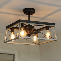 The Urban Ambiance UHP9241 Farmhouse Ceiling Fan, 17"H x 22"W in a charcoal finish from the Berkeley Collection, features rustic geometric style—perfect for modern or farmhouse spaces seeking both function and bold design.