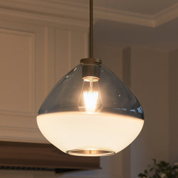 ULB2290 Mid-Century Modern Pendant, 10''H x 11''W, Brushed Brass and Stained Glass Finish, Conwy Collection