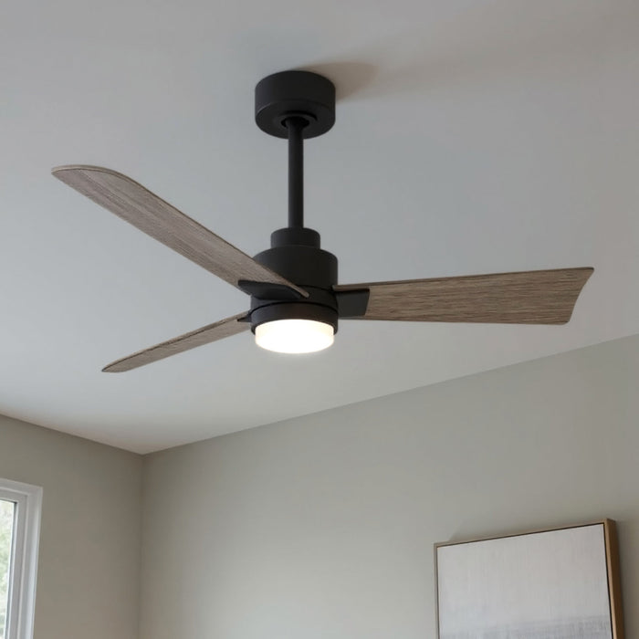 UMC9045 Contemporary Indoor/Outdoor Ceiling Fan, 8" (Plus Downrod) H x 42" W x 42" D, Matte Black Finish, Drifthelm Collection