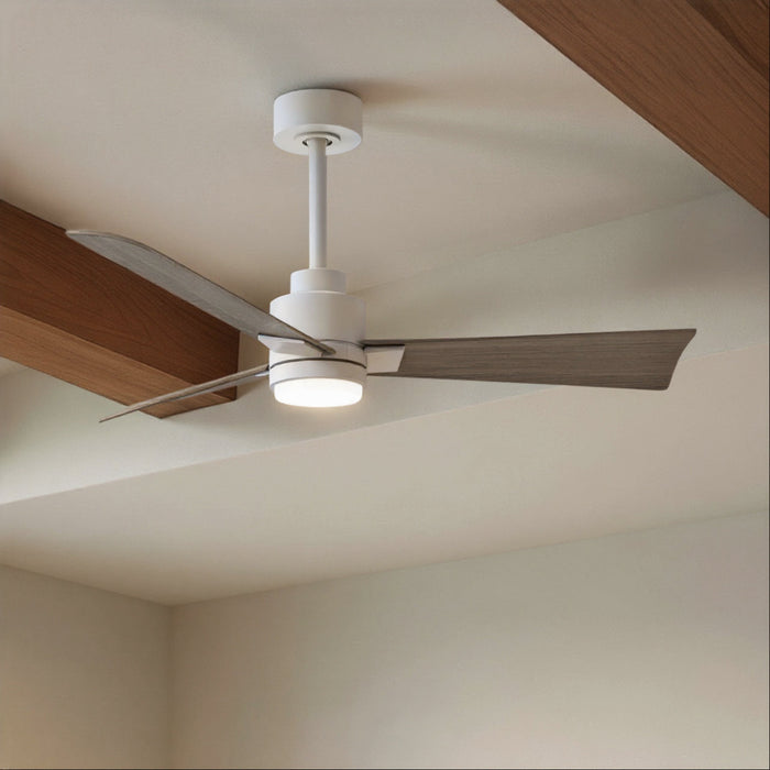 UMC9056 Modern Indoor/Outdoor Ceiling Fan, 8" (Plus Downrod) H x 42" W x 42" D, Matte White Finish, Drifthelm Collection