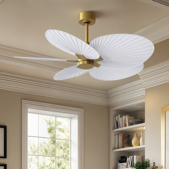 UMC9076 Bohemian Indoor/Outdoor Ceiling Fan, 8" (Plus Downrod) H x 48" W x 48" D, Brushed Brass Finish, Pelmere Collection