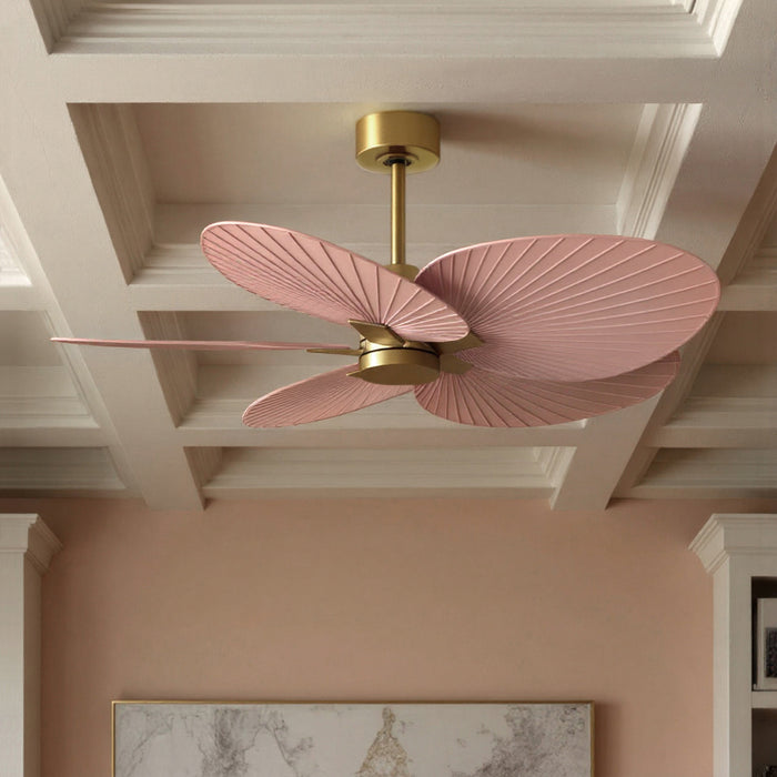 UMC9077 Eclectic Indoor/Outdoor Ceiling Fan, 8" (Plus Downrod) H x 48" W x 48" D, Brushed Brass Finish, Pelmere Collection