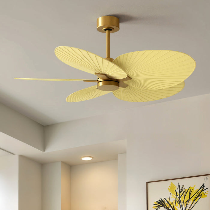 UMC9078 Natural Indoor/Outdoor Ceiling Fan, 8" (Plus Downrod) H x 48" W x 48" D, Brushed Brass Finish, Pelmere Collection