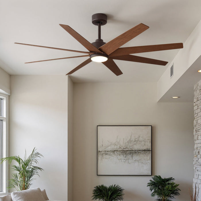 UMC9130 Modern Indoor/Outdoor Ceiling Fan, 9" (Plus Downrod) H x 64" W x 64" D, Textured Bronze Finish, Brivelle Collection