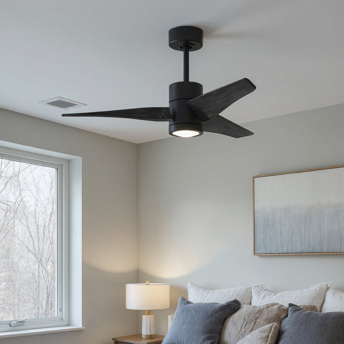 UMC9480 Modern Farmhouse Indoor/Outdoor Ceiling Fan, 12" (Plus Downrod) H x 42" W x 42" D, Matte Black Finish, Glimmereach Collection