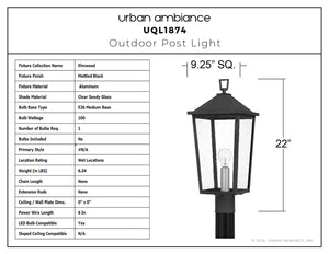 Diagram of the Urban Ambiance UQL1874 Modern Rustic Outdoor Post Light from the Elmwood Collection, featuring a 22