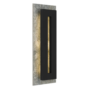 The Urban Ambiance UQL1881 Luxe Industrial Outdoor Wall Sconce from the Burnie Collection features a minimalist rectangular black frame, marine-grade construction, and integrated LED, measuring 22''H x 8''W x 3.75''D.