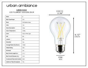 Diagram of Urban Ambiance UBB2000 4-pack vintage Edison-style A19 LED bulbs (E26 base), each 4.13