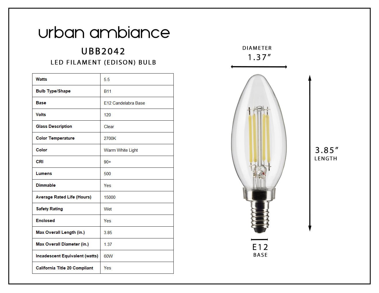 UBB2042 - 4-PACK - Luxury LED Bulbs, 60W Equivalent, Vintage
