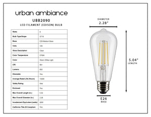Urban Ambiance UBB2090 4-pack: Vintage Edison-style ST19 LED bulbs, 60W equivalent, 2700K warm white, E26 base. Stylish and energy-efficient—perfect for modern lighting.