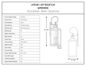 Urban Ambiance - Wall Sconce - UFS1012 Colonial Outdoor Wall Sconce, 33-1/8
