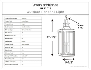 Urban Ambiance - Pendant - UFS1014 Colonial Outdoor Pendant, 26-1/4