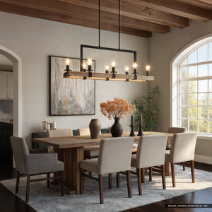 Urban Ambiance - Chandelier - UFS2001 Modern Farmhouse Chandelier, 15''H x 44''W, Matte Black & White Ash Finish, Broadway Collection - 