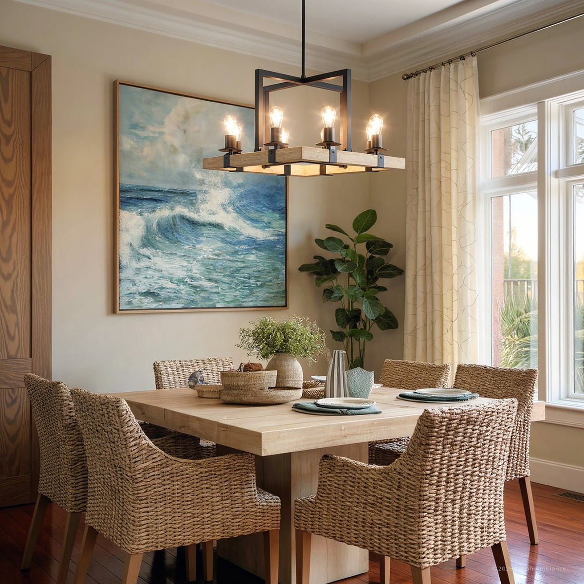 Rustic Casual Dining Chandeliers Wood Grain Light Fixture WUZUPS 5-Light  Linear Chandelier Rustic, image size:1200x1200