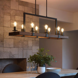 Urban Ambiance - Chandelier - UFS2011 Modern Farmhouse Chandelier, 15''H x 44''W, Matte Black & Rich Walnut Finish, Broadway Collection - 