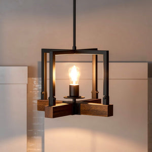 Urban Ambiance - Pendant - UFS2013 Modern Farmhouse Pendant, 11''H x 11''W, Matte Black & Rich Walnut Finish, Broadway Collection - 