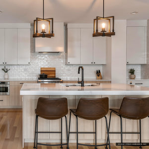 Urban Ambiance - Pendant Light - UFS2013 Modern Farmhouse Pendant, 11''H x 11''W, Matte Black & Rich Walnut Finish, Broadway Collection -
