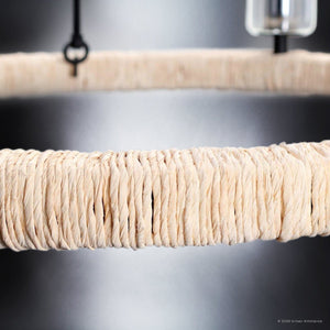 Urban Ambiance - Chandelier - UFS2030 Coastal Indoor Chandelier, 24''H x 27''W x 27''Dep, Fluted/Ribbed Glass Shades, Matte Black Finish with Oatmeal Raffia Wrap, Ashwhim Collection -