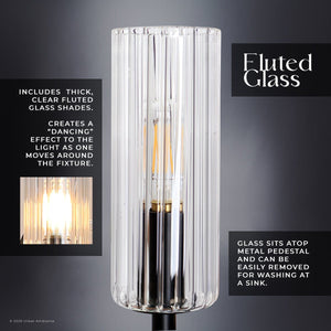 Urban Ambiance - Chandelier - UFS2030 Coastal Indoor Chandelier, 24''H x 27''W x 27''Dep, Fluted/Ribbed Glass Shades, Matte Black Finish with Oatmeal Raffia Wrap, Ashwhim Collection -