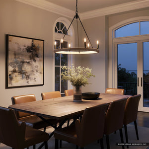 Urban Ambiance - Chandelier - UFS2031 Coastal Indoor Chandelier, 24''H x 27''W x 27''Dep, Matte Black Finish with Oatmeal Raffia Wrap, Ashwhim Collection -