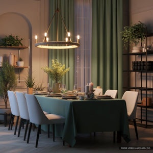 Urban Ambiance - Chandelier - UFS2033 Coastal Indoor Chandelier, 24''H x 27''W x 27''Dep, Brushed Brass Finish with Oatmeal Raffia Wrap, Ashwhim Collection -