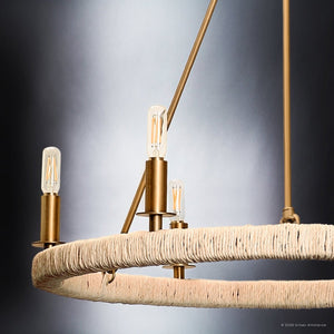 Urban Ambiance - Chandelier - UFS2033 Coastal Indoor Chandelier, 24''H x 27''W x 27''Dep, Brushed Brass Finish with Oatmeal Raffia Wrap, Ashwhim Collection -