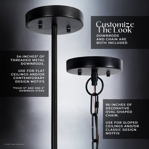 Urban Ambiance - Chandelier - UFS2035 Coastal Indoor Chandelier, 24''H x 27''W x 27''Dep, Matte Black Finish with Tobacco Raffia Wrap, Ashwhim Collection -