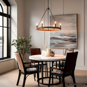 Urban Ambiance - Chandelier - UFS2035 Coastal Indoor Chandelier, 24''H x 27''W x 27''Dep, Matte Black Finish with Tobacco Raffia Wrap, Ashwhim Collection -