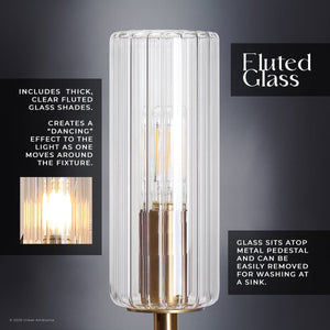 Urban Ambiance - Chandelier - UFS2036 Coastal Indoor Chandelier, 24''H x 27''W x 27''Dep, Fluted/Ribbed Glass Shades, Brushed Brass Finish with Tobacco Raffia Wrap, Ashwhim Collection -