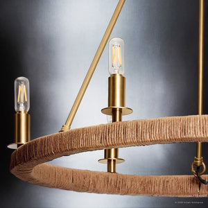 Urban Ambiance - Chandelier - UFS2037 Coastal Indoor Chandelier, 24''H x 27''W x 27''Dep, Brushed Brass Finish with Tobacco Raffia Wrap, Ashwhim Collection -