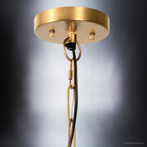 Urban Ambiance - Chandelier - UFS2037 Coastal Indoor Chandelier, 24''H x 27''W x 27''Dep, Brushed Brass Finish with Tobacco Raffia Wrap, Ashwhim Collection -
