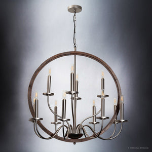 Urban Ambiance - Chandelier - UFS2371 Modern Rustic Indoor Chandelier, 29.5''H x 32''W x 32''Dep, Brushed Nickel Finish, Dunkirk Collection -