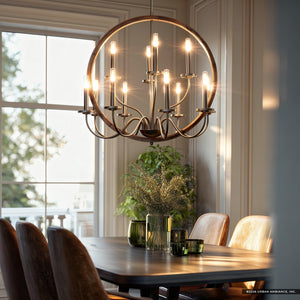 Urban Ambiance - Chandelier - UFS2371 Modern Rustic Indoor Chandelier, 29.5''H x 32''W x 32''Dep, Brushed Nickel Finish, Dunkirk Collection -