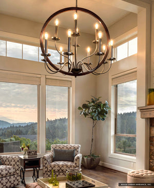 Urban Ambiance - Chandelier - UFS2371 Modern Rustic Indoor Chandelier, 29.5''H x 32''W x 32''Dep, Brushed Nickel Finish, Dunkirk Collection -