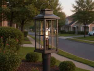 Urban Ambiance - Post Light - UHP1297 Transitional Outdoor Post Light 20.25''H x 7''W, Aged Pewter Finish, Anaheim Collection - 