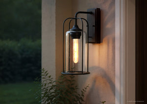 Urban Ambiance - Wall Sconce - UHP1301 Farmhouse Outdoor Wall Sconce 17''H x 7.5''W, Midnight Black Finish, Henderson Collection - 