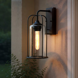 Urban Ambiance - Wall Sconce - UHP1301 Farmhouse Outdoor Wall Sconce 17''H x 7.5''W, Midnight Black Finish, Henderson Collection - 