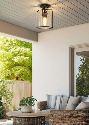 Urban Ambiance - Ceiling Light - UHP1305 Farmhouse Outdoor Ceiling Light 11.625''H x 8.5''W, Midnight Black Finish, Henderson Collection - 
