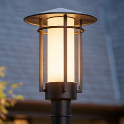 Urban Ambiance - Outdoor Post/Pier Light - UHP1313 Mid - Century Modern Outdoor Post Light 17.125''H x 11.125''W, Midnight Black Finish, Riverside Collection - 