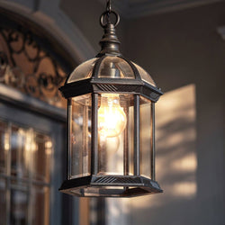 Urban Ambiance - Pendant - UHP1378 Transitional Outdoor Pendant 13.625''H x 7.5''W, Midnight Black Finish, Greensboro Collection - 