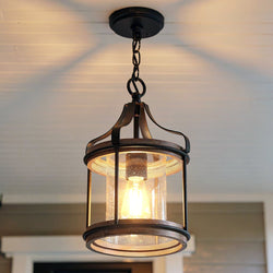 Urban Ambiance - Pendant - UHP1420 Farmhouse Outdoor Pendant 15''H x 10''W, Midnight Black Finish, Gilbert Collection - 